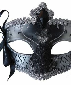 Morris Mardi Gras Eye Mask Silver Black Costume Accessories